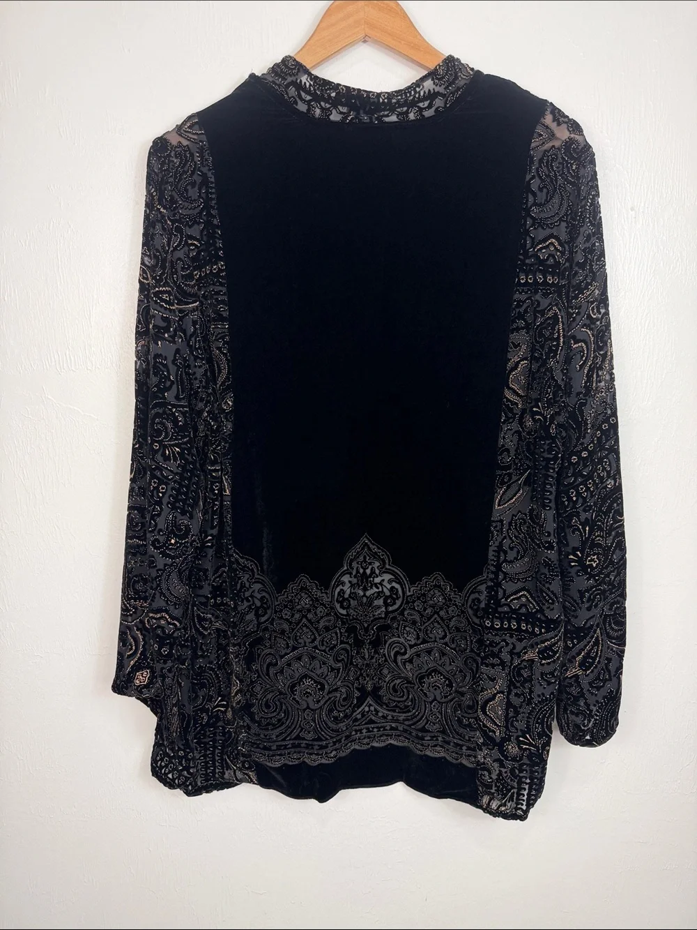 Carole Little XL Black Velvet Burnout Paisley Open Front Jacket Cardigan Vintage